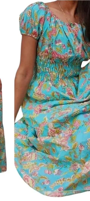 Women’s Floral Puff Sleeve Smocked Peasant Dress Midi Cottagecore Milkmaid thumbnail 1