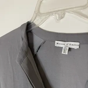 Anthropologie Maison d'amelie gray button front long sleeve blouse top large thumbnail 5