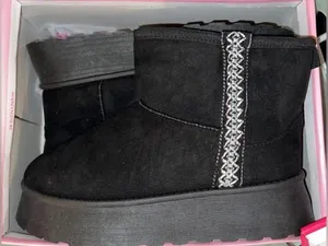 Women's Black Platform Ankle Boots with Decorative Side Trim Size 6 thumbnail 2