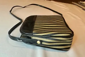 Designer Originals Vintage Fendi-Inspired Black/Tan Striped Neoprene Pequin Crossbody Purse thumbnail 5