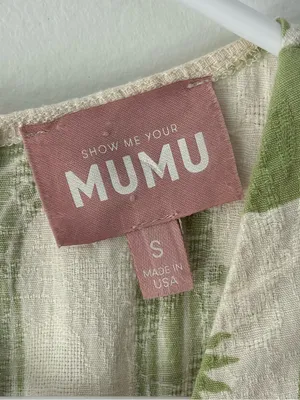 Show Me Your Mumu Jessa Mini Dress Green White Tropical Pattern Linen Blend thumbnail 5