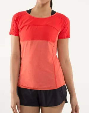 Lululemon Coral Orange Fast Track Short Sleeve Tee Athleisure Women's size 2 thumbnail 1