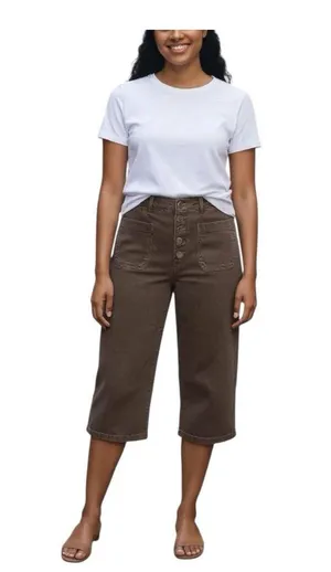 American Eagle Wide Leg Jeans Women's 14 Brown Cropped Button Fly Front Pockets thumbnail 1