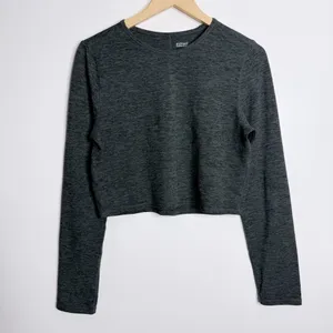 Girlfriend Collective‎ ReSet Cropped Long Sleeve Workout Top Gray LG Activewear thumbnail 3