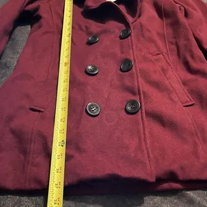 Womens Pea Coat Double Breasted‎ Jacket Collared Wool Blend Outerwear Red Size M thumbnail 4
