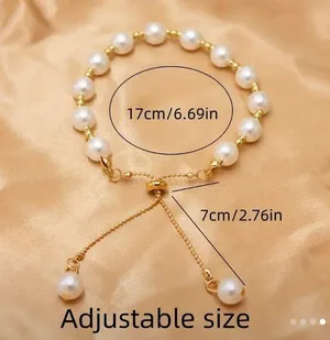 Elegant Gold White Faux Pearl Adjustable Golden Bracelet thumbnail 5