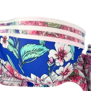 Shade & Shore Blue Floral Strapless Underwire Push-up Swim Bikini‎ Top Size 36C thumbnail 3