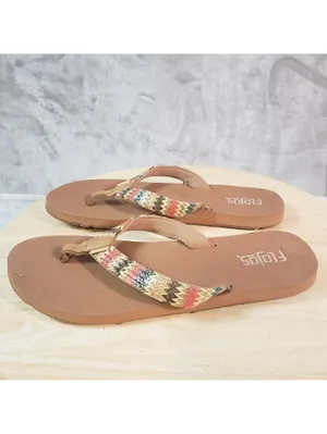 Flojos Women's Chevron Flip Flop Sandals Brown Multicolor Straps Size 8 thumbnail 4