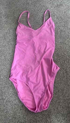 Aerie Pink One Piece Swimsuit Lace Up Back V-Neck Long Torso Size L/G thumbnail 1