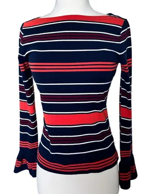 Lauren Ralph Lauren striped boatneck top Orange Navy Small Bell Cuff Sleeves thumbnail 1