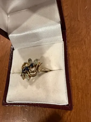 Vintage 14 KT GE ESPO Floral Blue Sapphire Accent Ring with CZ Size 6 thumbnail 3