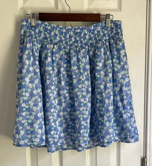 Old Navy Blue Floral Smocked Boho Cottagecore Coquette Mini Skirt thumbnail 1