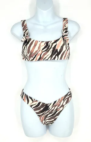 Frankies Bikinis Stormy Top M Kenza Bottom S Brown Zebra Animal Print Bikini Set thumbnail 1