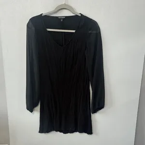 Express Women Dress Black V-Neck Sheer Sleeve Mini Size Extra Small thumbnail 2