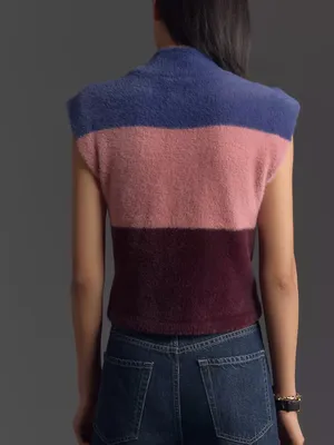 Anthropologie Maeve Colorblock Eyelash Sweater Vest blue pink sz XL L M thumbnail 2