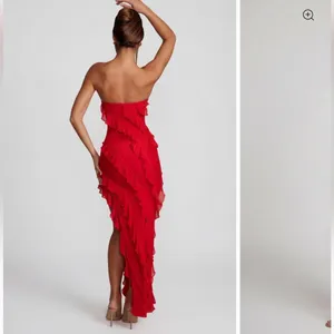 OhPolly Nevali Bandeau Ruffle Detail Maxi Dress in Red‎ Sz 8 thumbnail 2