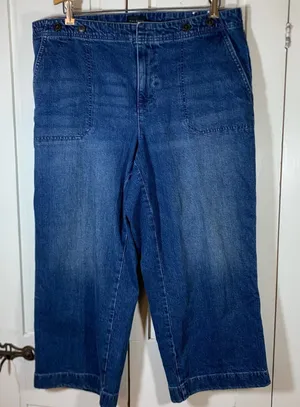Talbots Wide Leg Crop Jeans Cora Wash Blue Denim Womens 16W High Rise Minimalist thumbnail 1