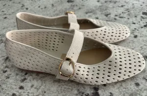 Dolce Vita Mikel Perforated Suede Mary Jane Ballet Flats Creme Ivory Size 9 thumbnail 1