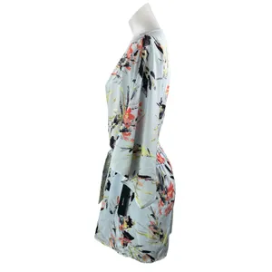 NEW Lulus Paraiso Light Blue 3/4 Sleeves Floral Wrap Kimono Jumpsuit Romper Sz L thumbnail 2