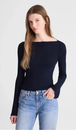 Madewell Flared-Sleeve Boatneck Sweater in Merino Wool-Silk Blend dark navy xl‎ thumbnail 1
