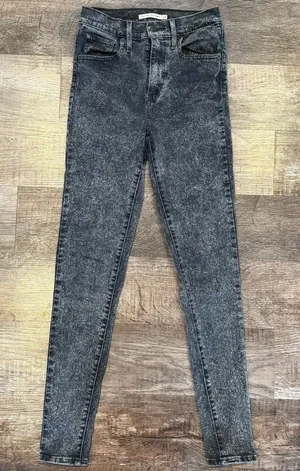 Levi's Mile High Charcoal Black Acid Wash High Rise Skinny Jeans 25 x 30 Goth Rock thumbnail 1