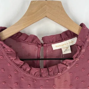 Monteau Purple Sheer Swiss Dot Ruffle Neck 3/4 Sleeve Peplum Blouse NWT‎ XL thumbnail 2