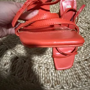 Orange Zara Strappy heels spring classic party evening $58 casual thumbnail 3
