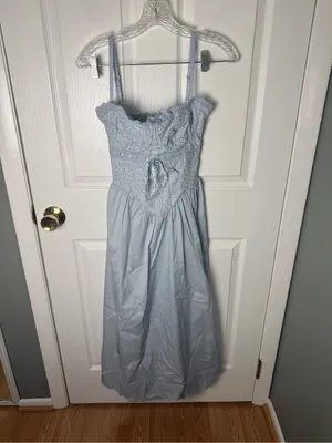 House of CB Jaime Soft Blue Cotton Broderie Anglais Midi Sundress XS thumbnail 3