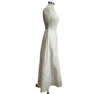 Hyphen Vintage Y2K Ivory Champagne Metallic Gold Low Back Prom Gown Sz 5/6‎ thumbnail 4
