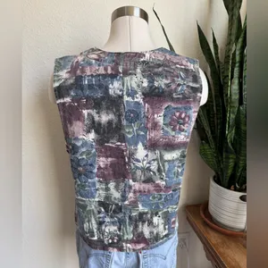 Vintage Painterly Floral Vest USA Made festival summer‎ spring thumbnail 4