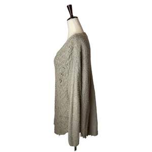 Free People Sweater Women Small‎ Tan Gray Cross My Heart Pullover Cable Knit thumbnail 5