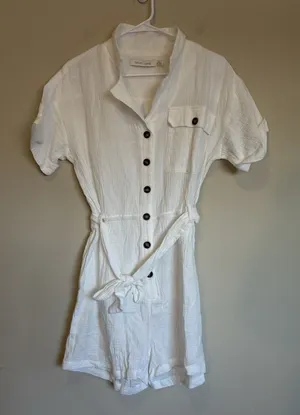 Bishop + Young Romper Womens Medium White Cotton‎ Gauze Button Front K1CRM2273 thumbnail 1