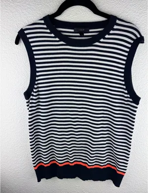 J Crew Striped Knit Sleeveless‎ Sweater Vest Top M Navy Academia Nautical Breton thumbnail 1
