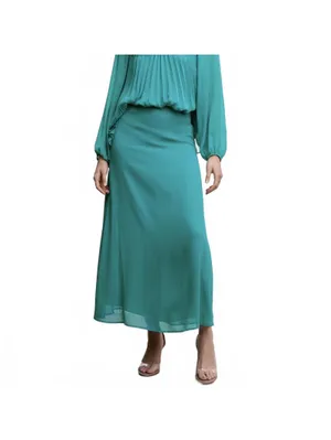 Mango High-Waist Long Flowy Maxi Skirt Turquoise Green Blue NWT Size XS thumbnail 2
