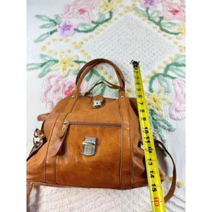 Borse‎ in Pelle Italian Cognac Brown Leather Satchel Crossbody Bag thumbnail 6