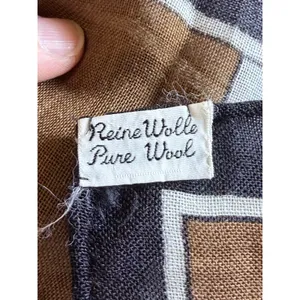 Vintage Pure Wool Scarf 32 Square Brown Gray Black Geometric Mod Colorblock thumbnail 3