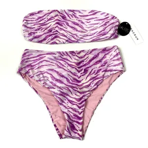 PACSUN Salero Swim Purple Zebra Print Strapless Bikini NWT Womens Medium thumbnail 1