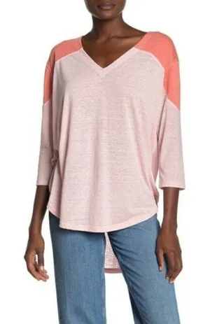 We The Free Womens Top Size M Major‎ Leagues Pink Orange Combo Colorblock Knit thumbnail 1