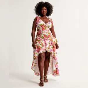 NWT Abercrombie & Fitch Floral Ruffle Strap High-Low Maxi Dress LT Wedding Guest thumbnail 5