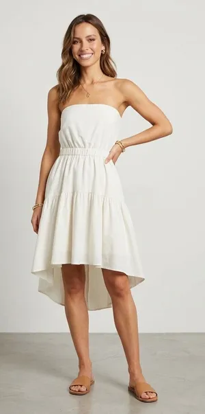 Petal‎ & Pup Dress Womens L White Strapless High Low Linen Blend Cutout New thumbnail 1