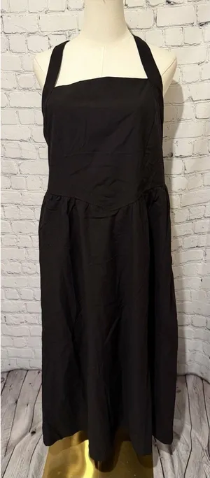 NWT Kirundo black sleeveless midi halter dress cotton blend size large thumbnail 1