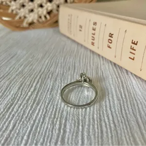 Love Knot Silver Diamond Ring Vintage Bow Pave Inset Promise Engagement Classic Jewelry thumbnail 8