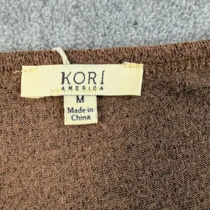 Kori America Women's Medium Brown Bell Sleeve Lace Layered Hem Knit Top Blouse thumbnail 4