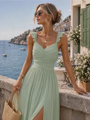 Rihoas Sage Green Ruffle Strap Maxi Dress thumbnail 2