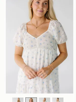 Called To Surf Women’s White Floral Maxi Dress with Puff Sleeves thumbnail 2
