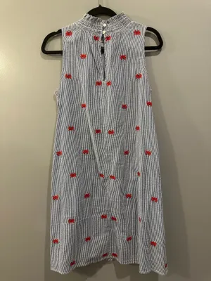 Crown & Ivy Seersucker Pinstripe Embroidered Crab Ruffle Collar Dress thumbnail 3