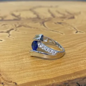 Sterling Silver Sapphire Bypass Ring Size 5.25 thumbnail 2