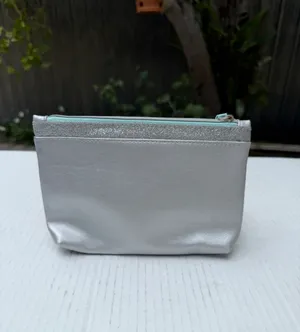 Silver Metallic Makeup Bag Cosmetic Pouch Travel Organizer Zipper Case thumbnail 2