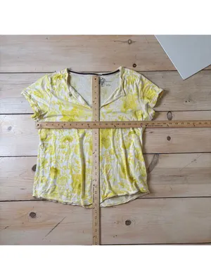 Anthropologie Pilcro EUC Women's Yellow Floral Short Sleeve V-Neck Top L thumbnail 6