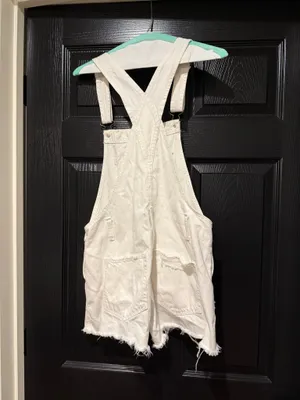 Abercrombie white overall denim shorts thumbnail 2